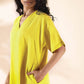 trueBrowns Lime Cotton Front Slit Dress | Swadesiicart