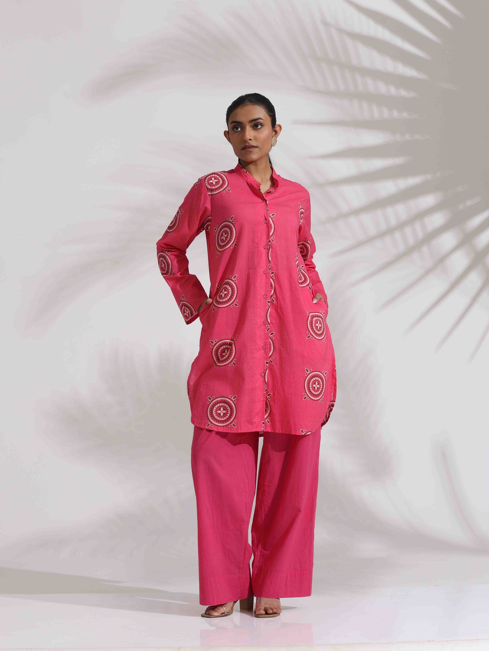 trueBrowns Pink Cotton Print Kurta Co-ord Set - Swadesiicart