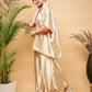 InWeave Women's Beige Red Brocade Boho Satin Top W Palazzo Set - Swadesiicart