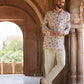 trueBrowns Men's Off White Floral Bunch Muslin Silk Printed Co-ord Set - Swadesiicart