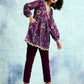 trueBrowns Wine Printed Velvet Lace Co-Ord Set - Swadesiicart