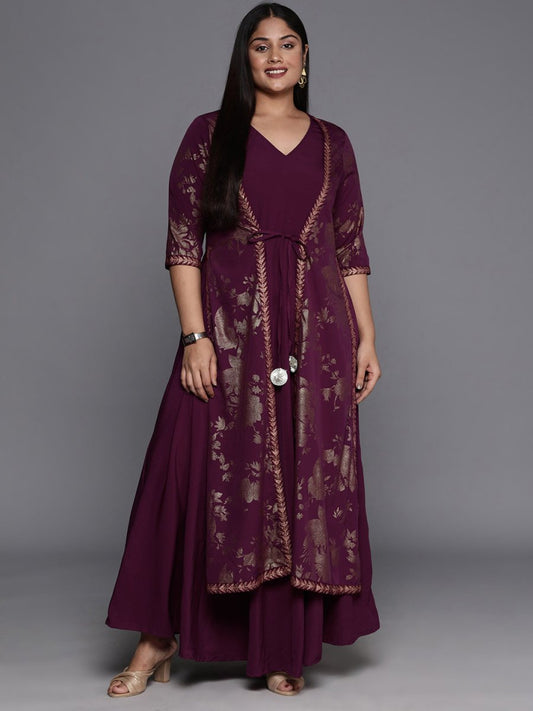 Ahalyaa Plus Size Floral Print Crepe Layered A-line Maxi Ethnic Dress | Swadesiicart