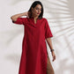 trueBrowns Maroon Slub Highslit Kurta Set | Swadesiicart