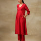 trueBrowns Maroon Textured Silk Overlap Pleat Kurta Pant Set | Swadesiicart