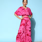 InWeave Women's Magenta Tie And Dye New Neckline Top Culottes Set - Swadesiicart