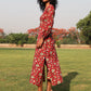 trueBrowns Red Cotton Block Print Backless Dress | Swadesiicart