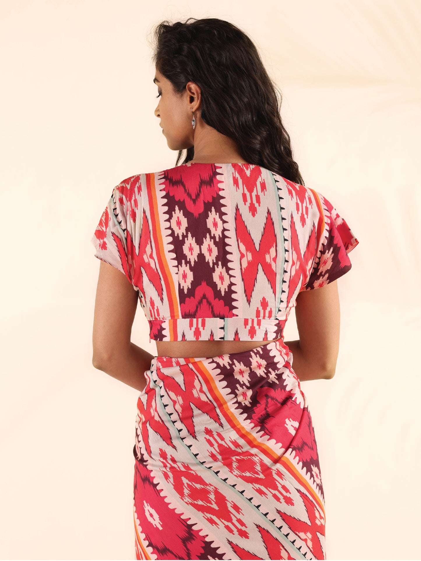 trueBrowns Maroon Muslin Ikat Blouse | Swadesiicart