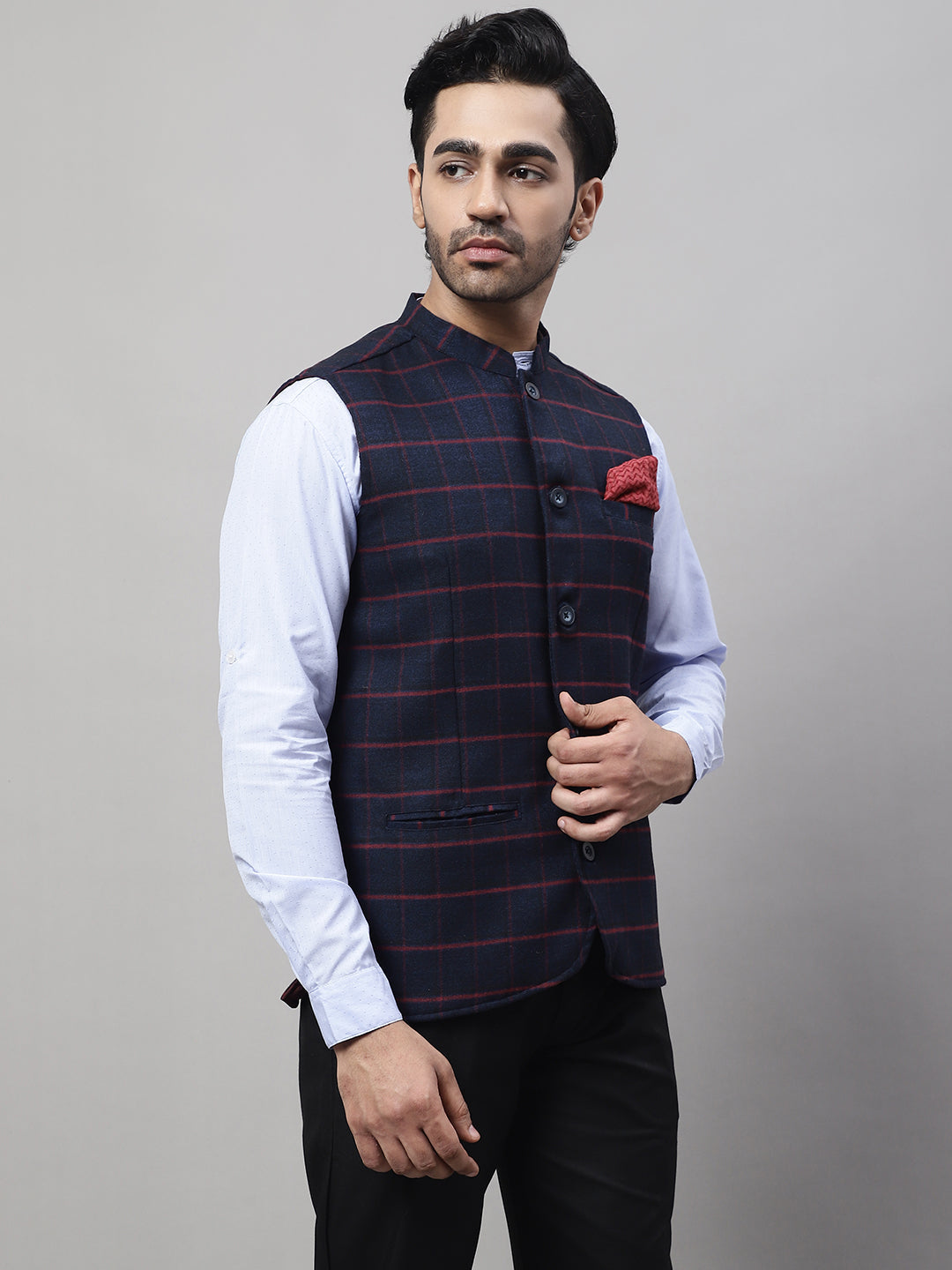 Even Apparels Men's Blue Nehru Jacket With Welt Pockets | Swadesiicart