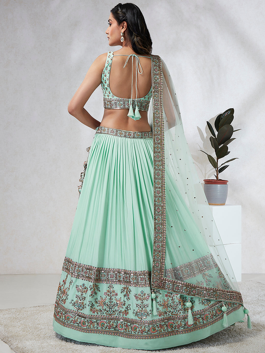 House of Panchhi Burgundy Pure Georgette Sequins And Thread Embroidery Lehenga Choli & Dupatta | Swadesiicart