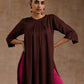 trueBrowns Cola Brown Modal Satin Neck Pleat Kurta Set | Swadesiicart