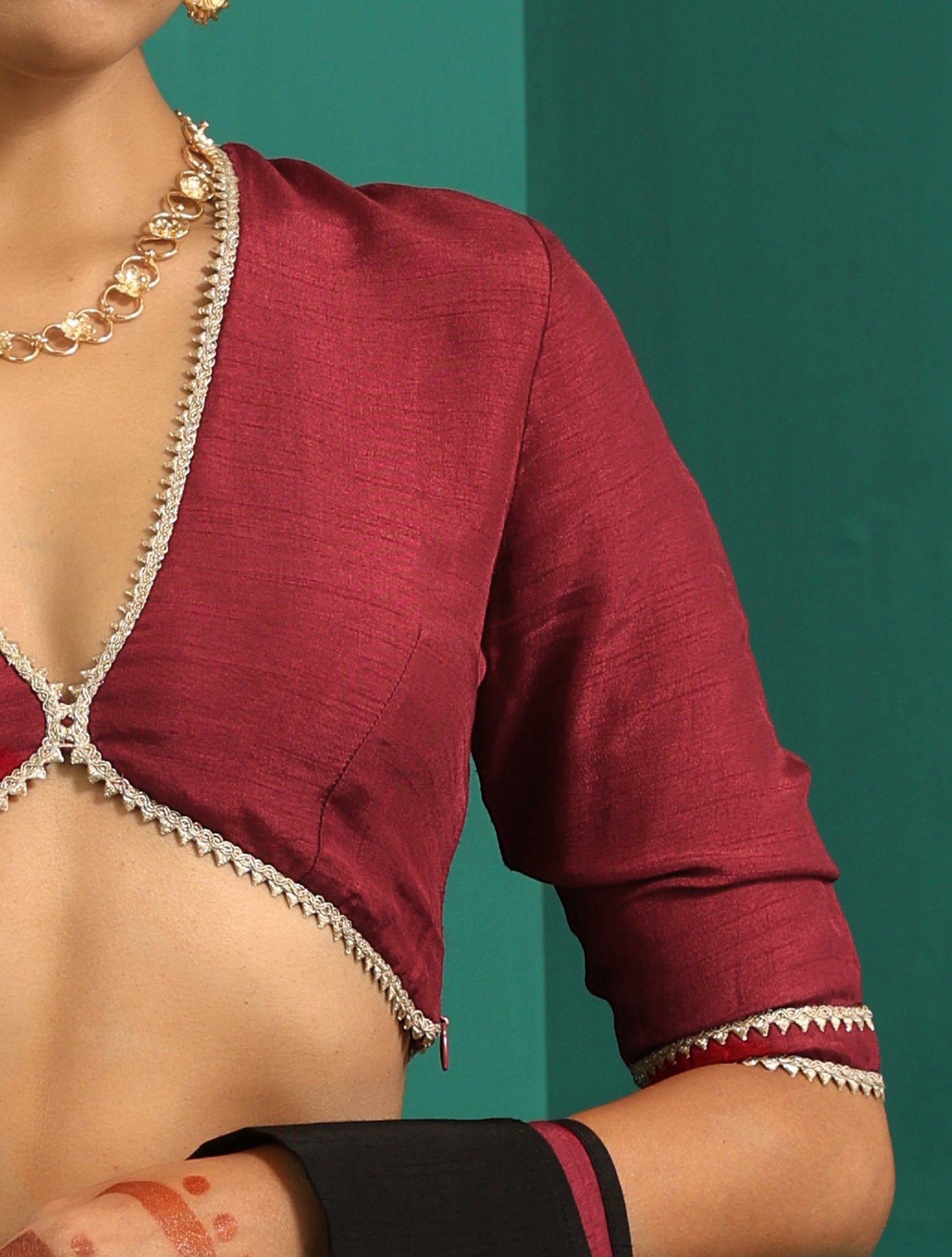 trueBrowns Maroon Silk Gota Blouse | Swadesiicart