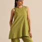 trueBrowns Green Dobby Sleeveless Co-Ord Set - Swadesiicart