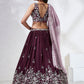 House of Panchhi Burgundy Pure Georgette Sequins And Thread Embroidery Lehenga Choli & Dupatta | Swadesiicart