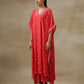 trueBrowns Red Bandhani Printed Silk Panel Kaftan Kurta Pant Set | Swadesiicart