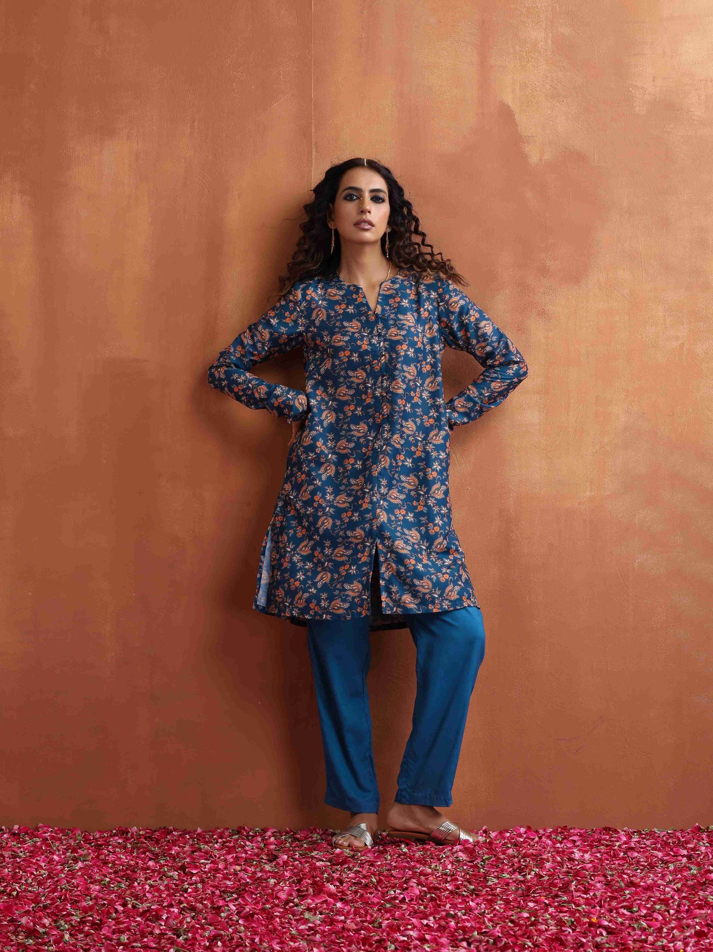 trueBrowns Blue Print Kurta Co-ord Set - Swadesiicart