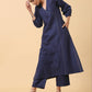 trueBrowns Cotton Linen Dark Blue Kurta Pant Set | Swadesiicart