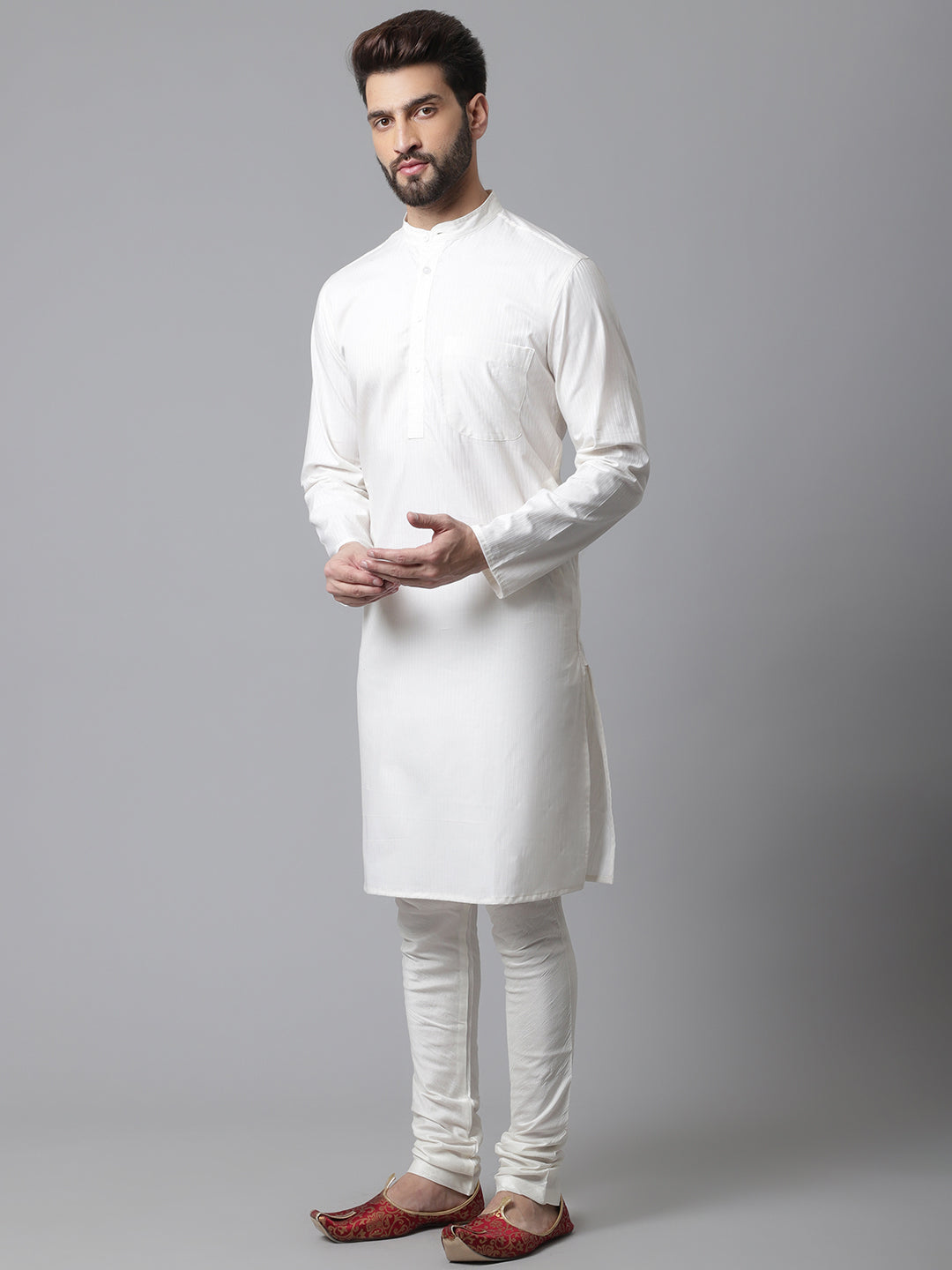Even Apparels White Pure Cotton Kurta With Band Collar | Swadesiicart