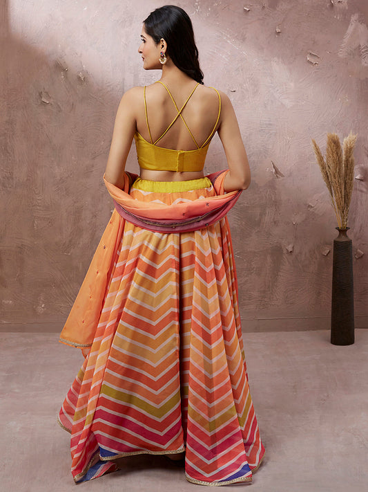 House of Panchhi Yellow Organza Leheriya Printed Lehenga Choli & Dupatta | Swadesiicart