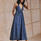 trueBrowns Indigo Dabu Floral Print Cotton Sleeveless Dress | Swadesiicart
