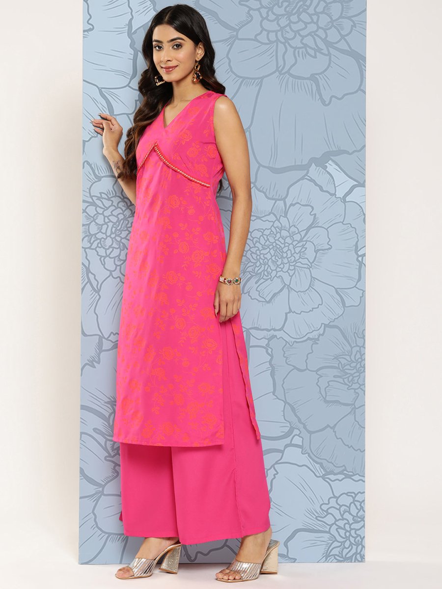 Ahalyaa Floral Printed Empire Gotta Patti Kurta With Palazzos | Swadesiicart