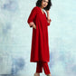 trueBrowns True Red Velvet Yoke Kurta | Swadesiicart