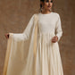 trueBrowns Ivory Gold Cotton Anarkali Set | Swadesiicart