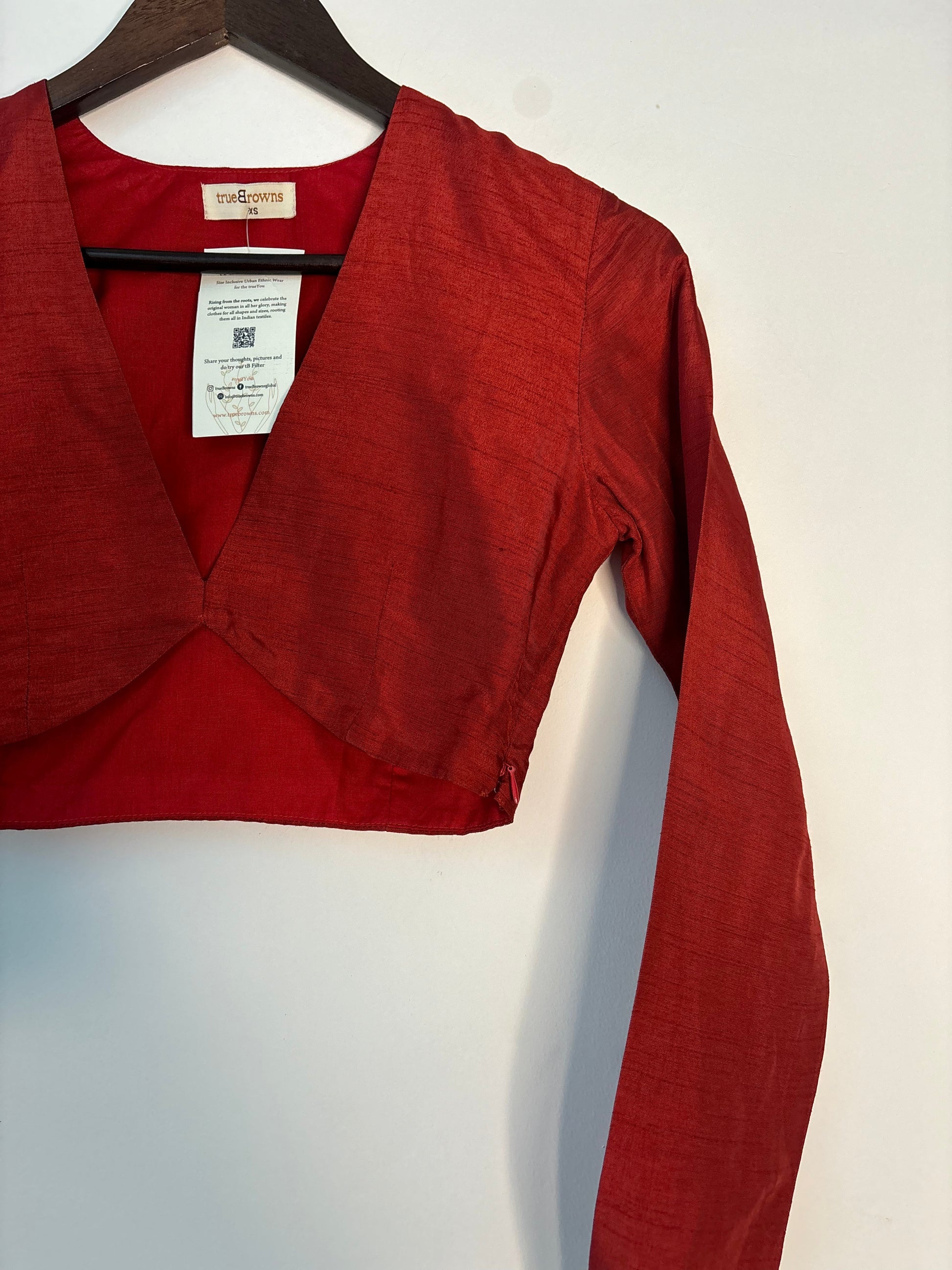 trueBrowns Rust Silk Blouse | Swadesiicart