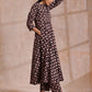 trueBrowns Black Floral Bagru Print Cotton Flared Kurta Pant Set | Swadesiicart