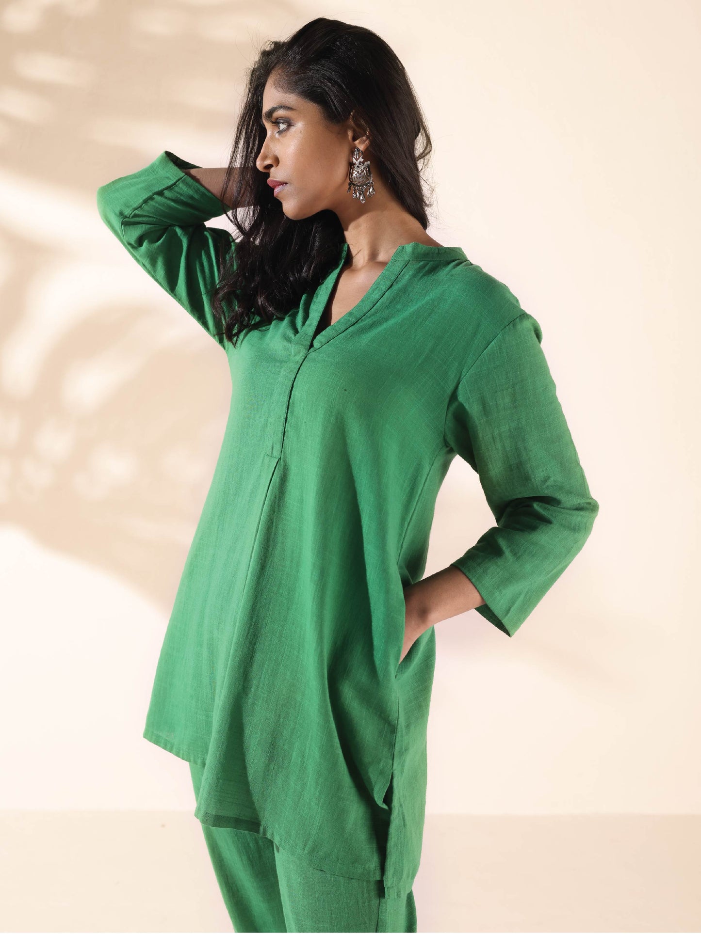 trueBrowns Green Cotton Relaxed Co-ord Set - Swadesiicart