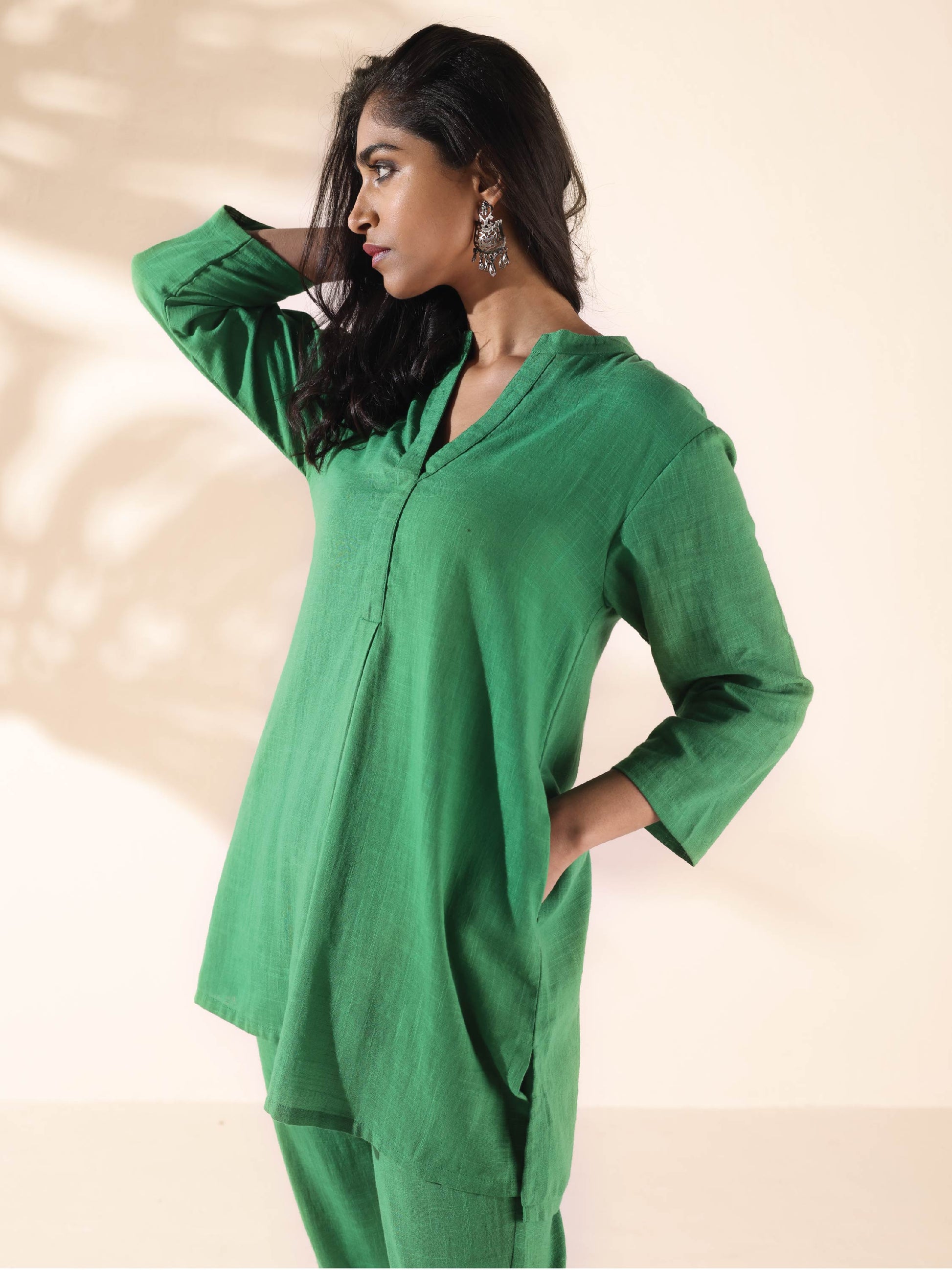 trueBrowns Green Cotton Relaxed Co-ord Set - Swadesiicart