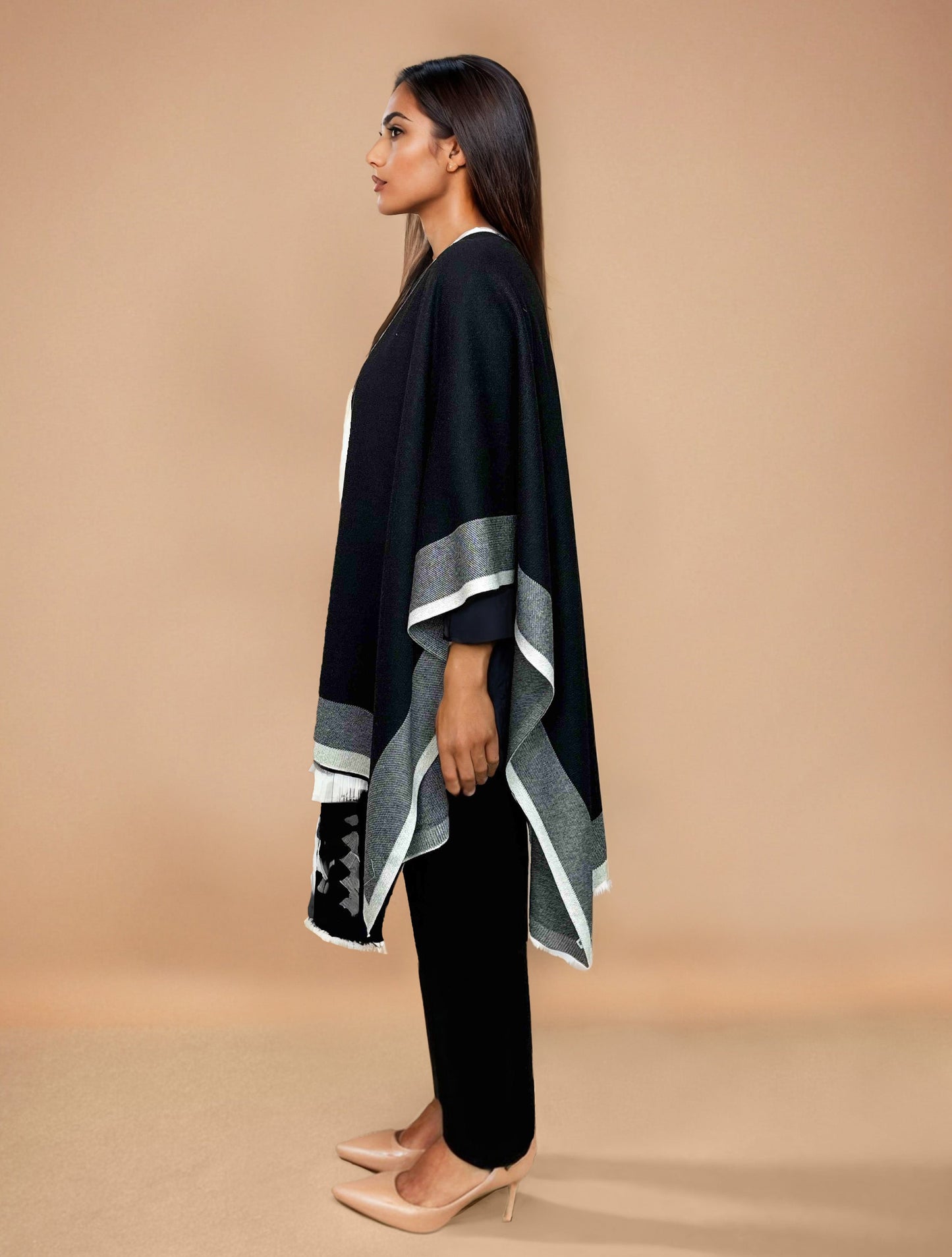 trueBrowns Black Woollen Kaftan Cape | Swadesiicart