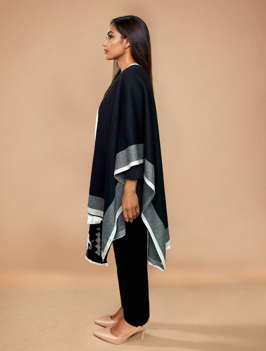 trueBrowns Black Woollen Kaftan Cape | Swadesiicart