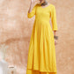 InWeave Women's Butter Yellow Chikankari Long Anarkali Kurta Sharara Set - Swadesiicart