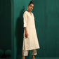 trueBrowns Ivory Tonal Cotton Kurta with Embroidered Pants | Swadesiicart
