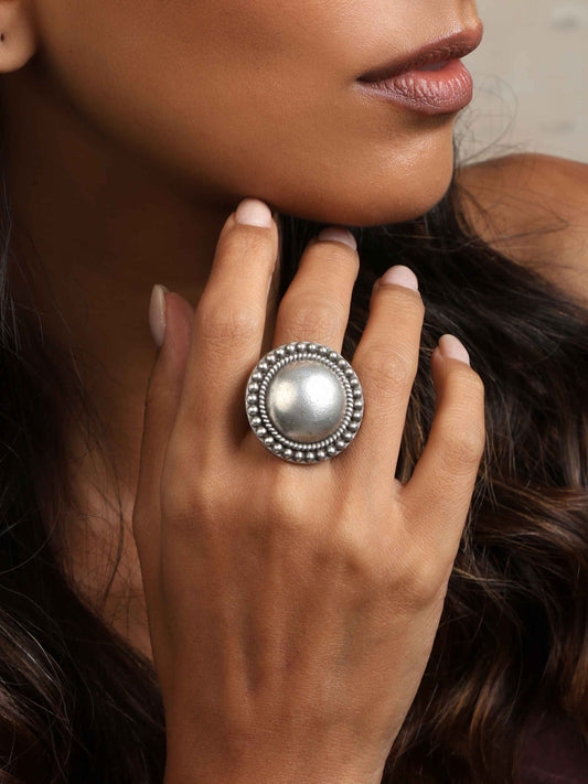 trueBrowns Silver Tone Dome Ring | Swadesiicart