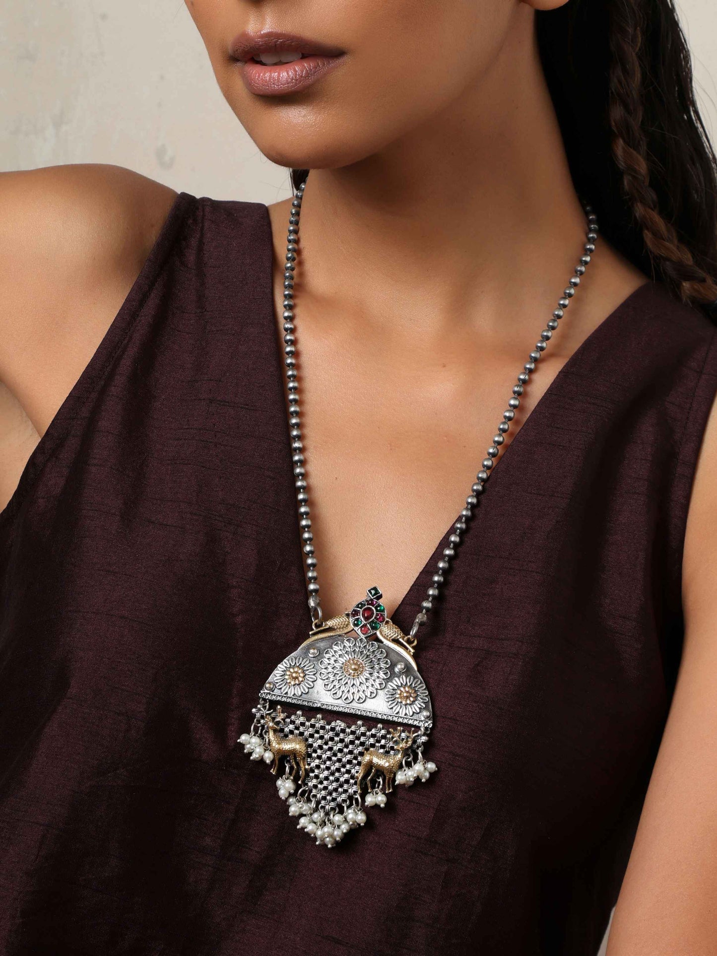 trueBrowns Silver Gold Tone Pendant Chain | Swadesiicart