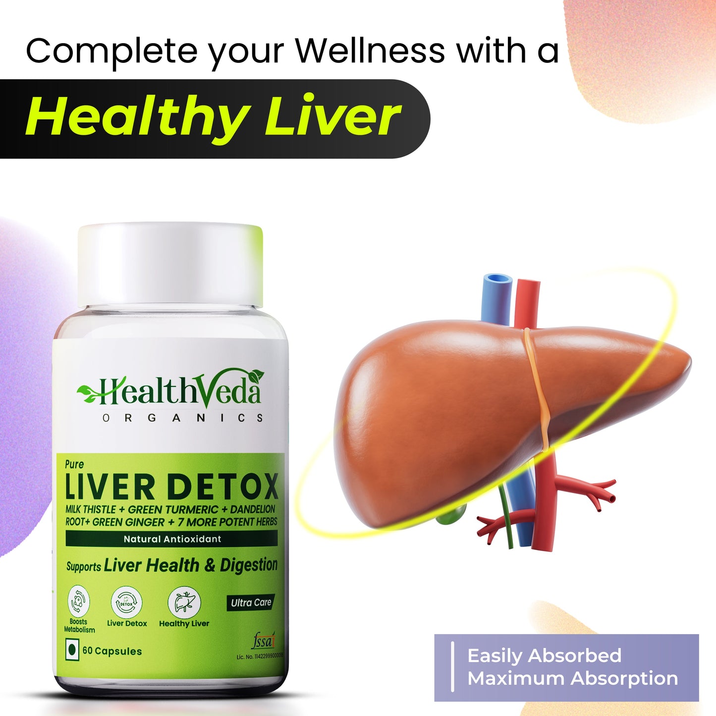 Health Veda Organics Plant Based Liver Detox Capsules - Swadesiicart