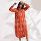 trueBrowns Orange Cotton Print Shirt Dress | Swadesiicart
