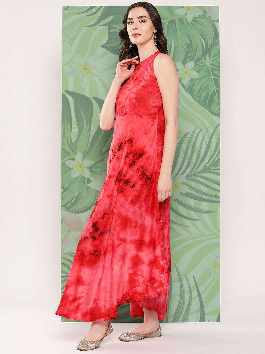 InWeave Women's Red Tie And Die Dress - Swadesiicart