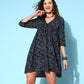 InWeave Women's Black Ethnic Motif Short Dress - Swadesiicart