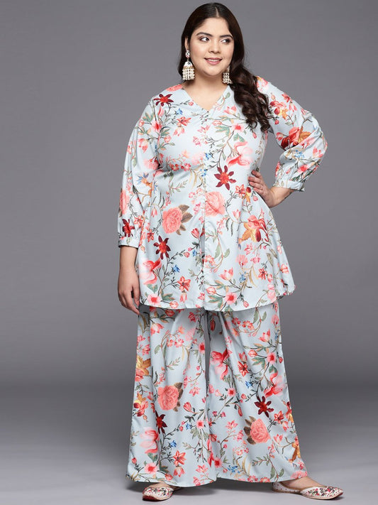 Ahalyaa Women Plus Size Printed Tunic with Palazzos | Swadesiicart