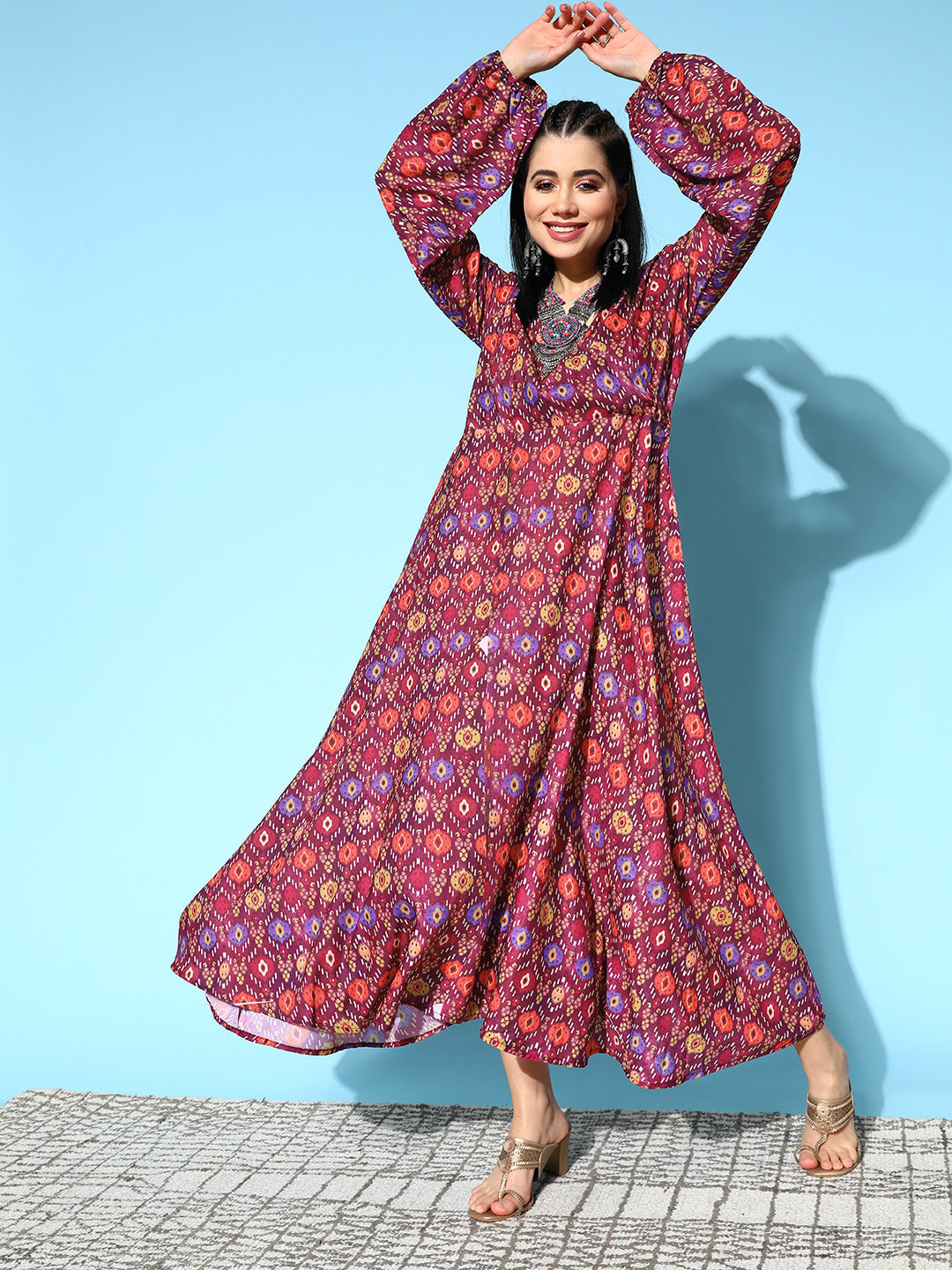 InWeave Women's Wine Edgy Print Dress - Swadesiicart