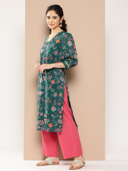 Ahalyaa Women Floral Printed Gotta Patti Floral Georgette Kurta | Swadesiicart