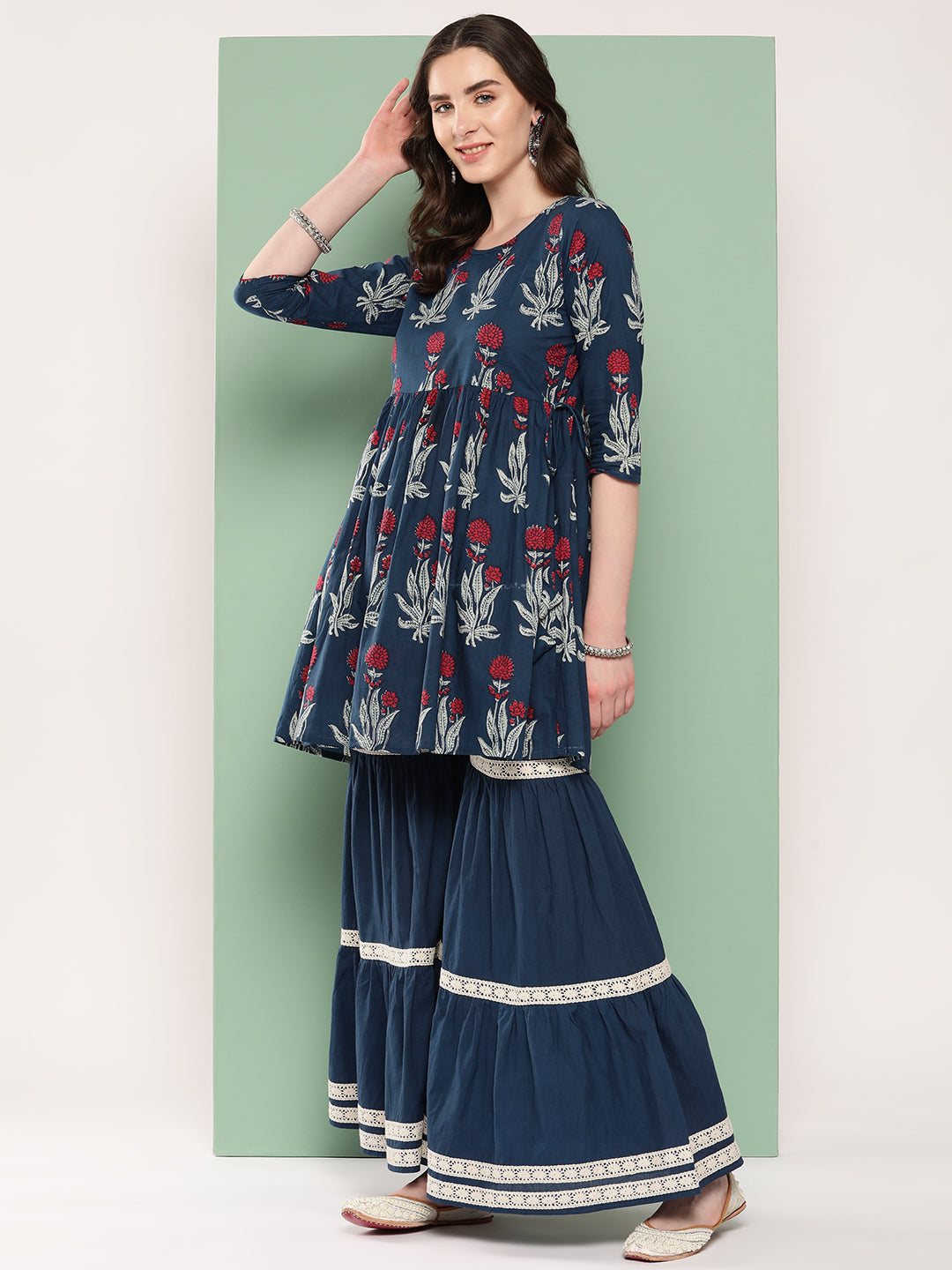 InWeave Women's Indigo Boota Sharara Set - Swadesiicart
