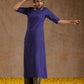 trueBrowns Spectrum Blue Gold Cotton High Slit Kurta Set | Swadesiicart