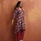 trueBrowns Maroon Print A-line Kurta Co-ord Set - Swadesiicart
