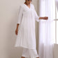 trueBrowns White Dobby Flared Slit Kurta Pant Set | Swadesiicart