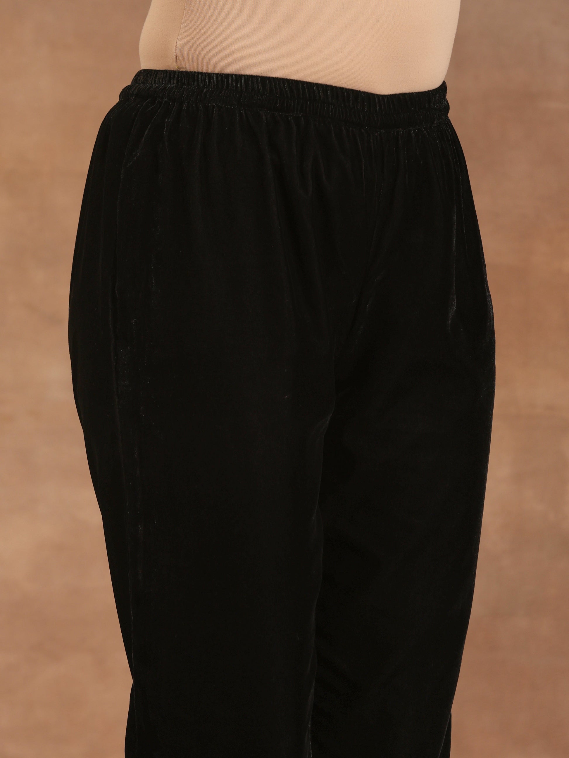 trueBrowns Black Velvet Pant | Swadesiicart