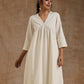 trueBrowns Ivory Gold Cotton Flared Kurta Set | Swadesiicart