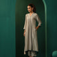 trueBrowns Grey Silk Front Gathered Kurta Pant Set | Swadesiicart